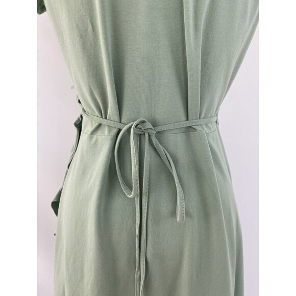 Matilda Jane Light as Air Wrap Dress Green Ruffle Trim Short Sleeve Size Small - Picture 6 of 7